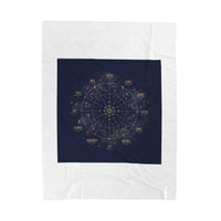 Zodiac Constellation Wheel Velveteen Plush Blanket | Astrological Cosmic Map, Gold Foil Accents