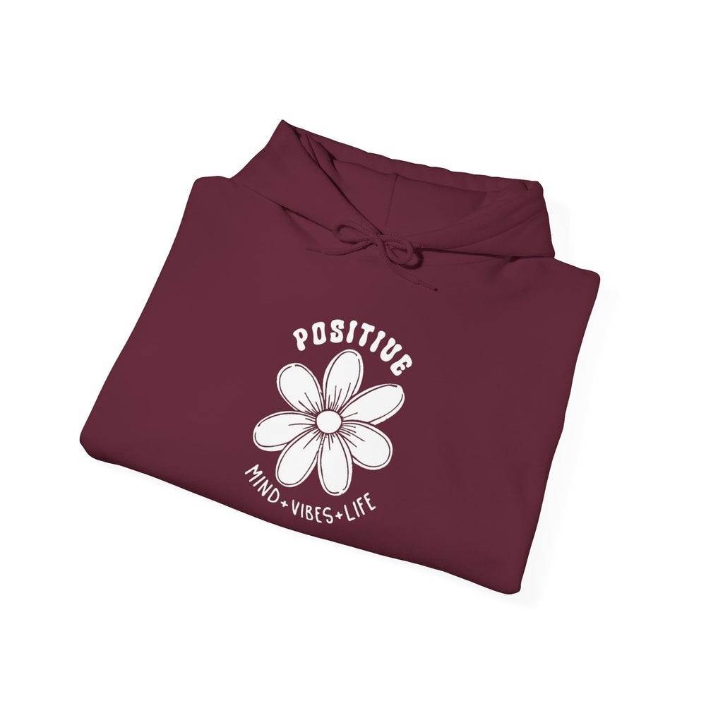 Gildan 18500 | Unisex "Positive Mind Vibes Life" Flower Hoodie – Minimalist Daisy Graphic – Premium Soft Fleece Motivational Pullover