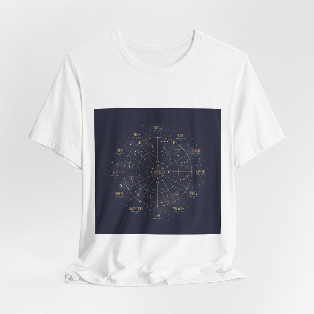 Zodiac Wheel Constellation Tee | Astrology Chart, Gold Foil Cosmic Design