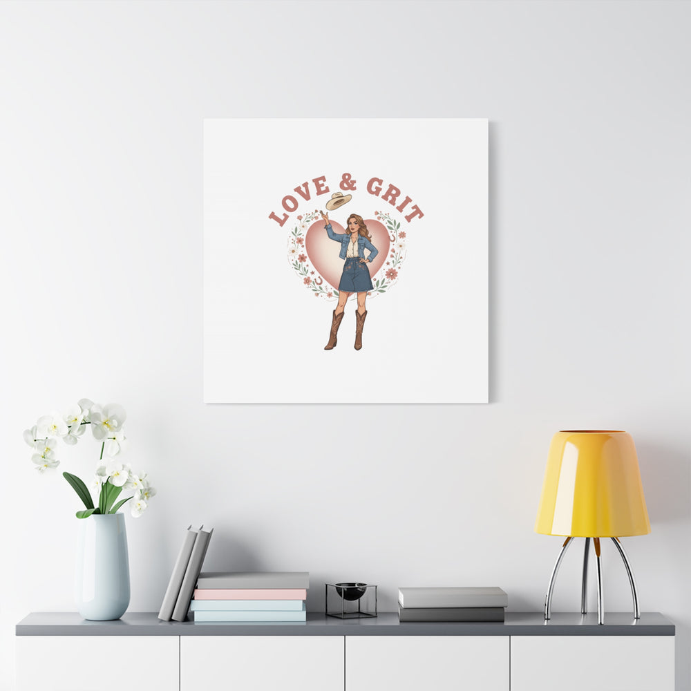 Love & Grit Canvas, Western Valentine Cowgirl Heart Poster | Cowboy Valentine