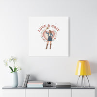Love & Grit Canvas, Western Valentine Cowgirl Heart Poster | Cowboy Valentine