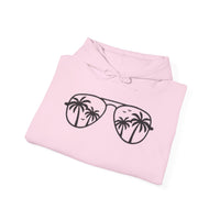 Gildan 18500 | Unisex "Island Reflections" Aviator Sunglasses Hoodie – Tropical Palm Tree Graphic – Premium Coastal Fleece Pullover