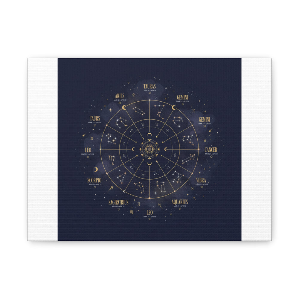 Gold Zodiac Wheel Canvas | Astrology Constellation Art, Cosmic Wall Print