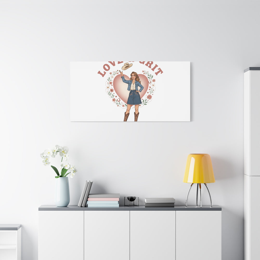 Love & Grit Canvas, Western Valentine Cowgirl Heart Poster | Cowboy Valentine