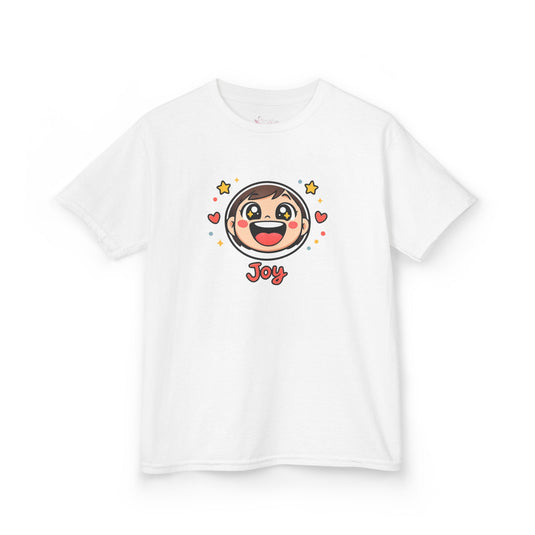 Gildan 5000B | "Joy" Sparkle Character Kids' Tee | Fun & Comfortable Youth T-Shirt | Kids T‑Shirt — Cute Smiling Character "Joy" Graphic