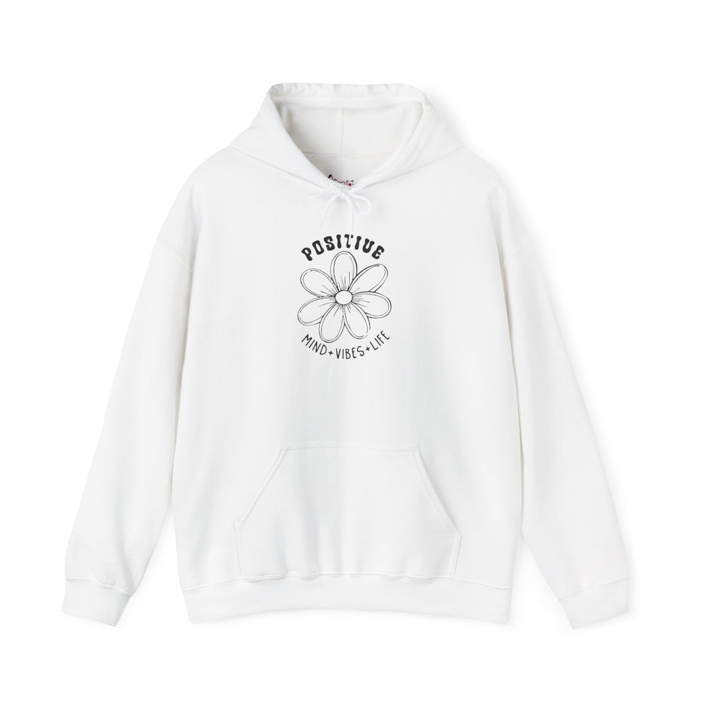 Gildan 18500 | Unisex "Positive Mind Vibes Life" Flower Hoodie – Minimalist Daisy Graphic – Premium Soft Fleece Motivational Pullover