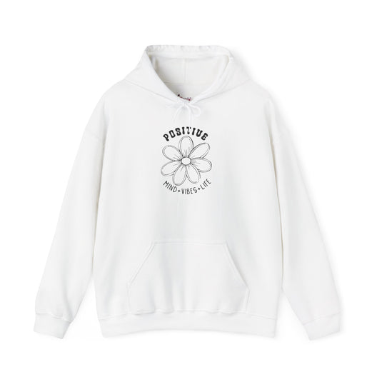 Gildan 18500 | Unisex "Positive Mind Vibes Life" Flower Hoodie – Minimalist Daisy Graphic – Premium Soft Fleece Motivational Pullover