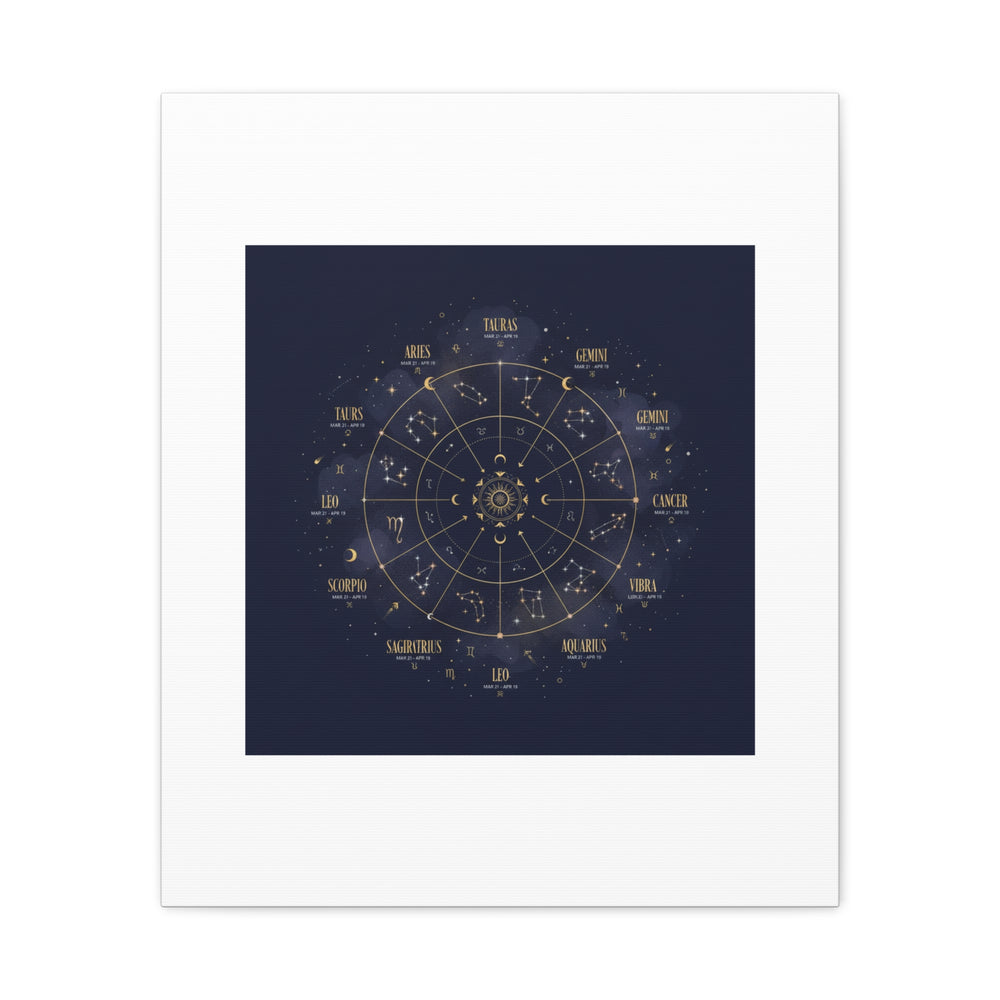 Gold Zodiac Wheel Canvas | Astrology Constellation Art, Cosmic Wall Print