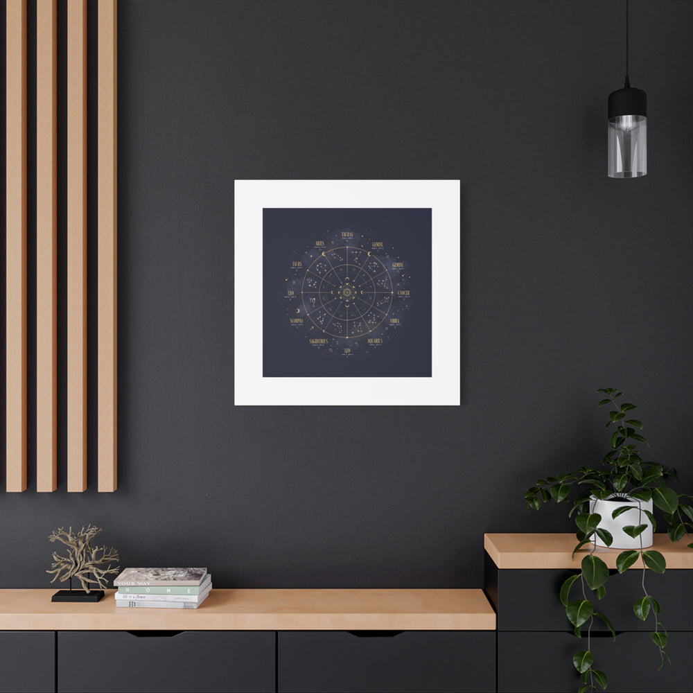 Gold Zodiac Wheel Canvas | Astrology Constellation Art, Cosmic Wall Print