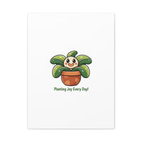 Planting Joy Every Day Canvas | Plant Parent Pun, Sage Cream Botanical Art