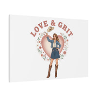 Love & Grit Canvas, Western Valentine Cowgirl Heart Poster | Cowboy Valentine
