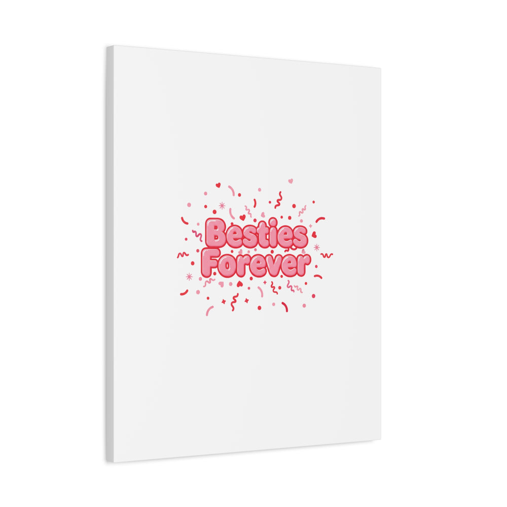 Besties Forever Canvas | Galentine’s Friendship Wall Art, Pink Confetti