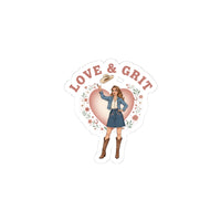 Love & Grit Cowgirl Sticker | Western Valentine, Boot Heart Design