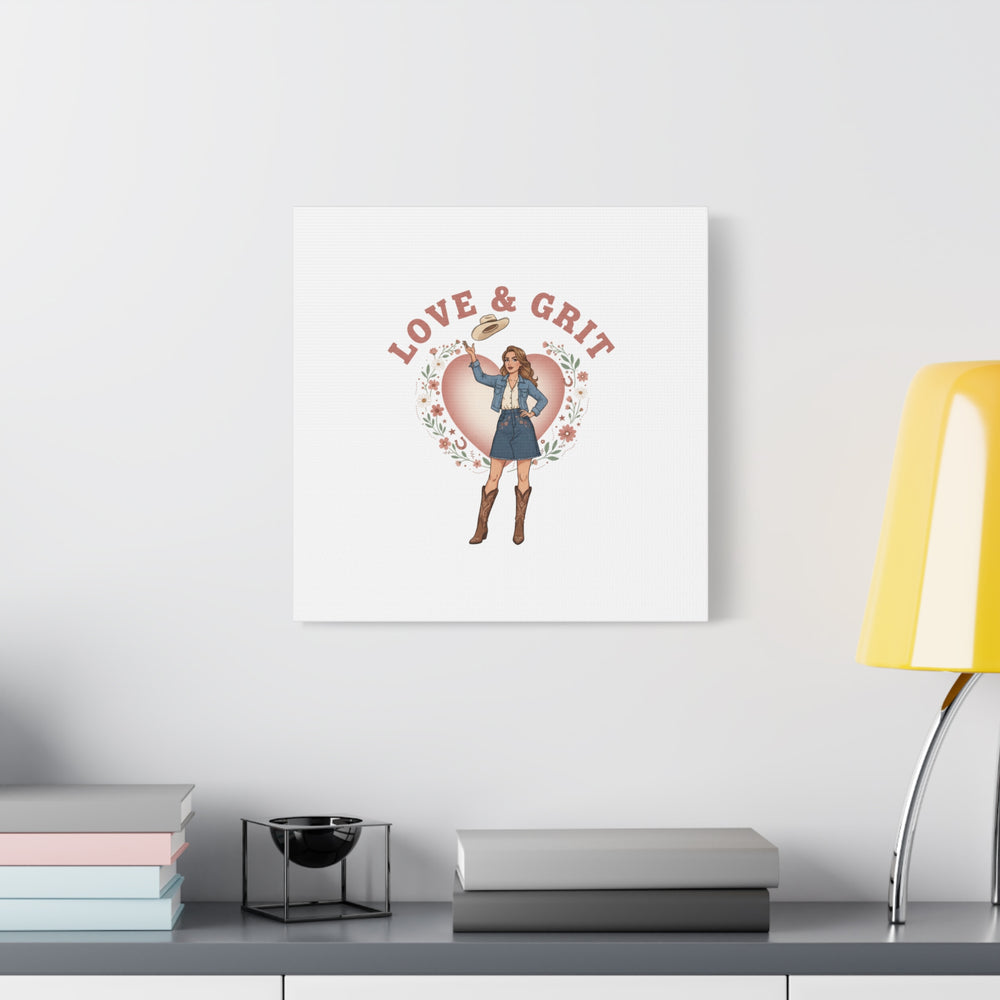 Love & Grit Canvas, Western Valentine Cowgirl Heart Poster | Cowboy Valentine