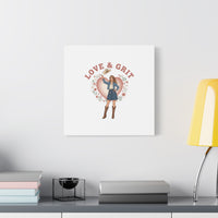 Love & Grit Canvas, Western Valentine Cowgirl Heart Poster | Cowboy Valentine