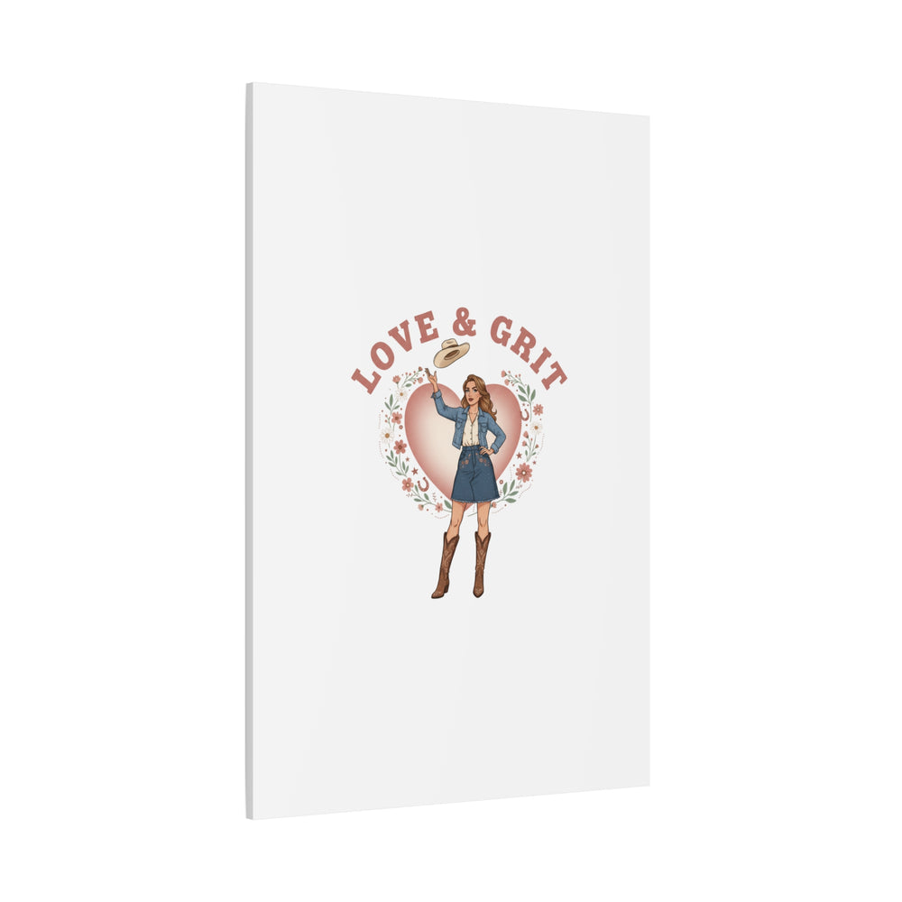 Love & Grit Canvas, Western Valentine Cowgirl Heart Poster | Cowboy Valentine
