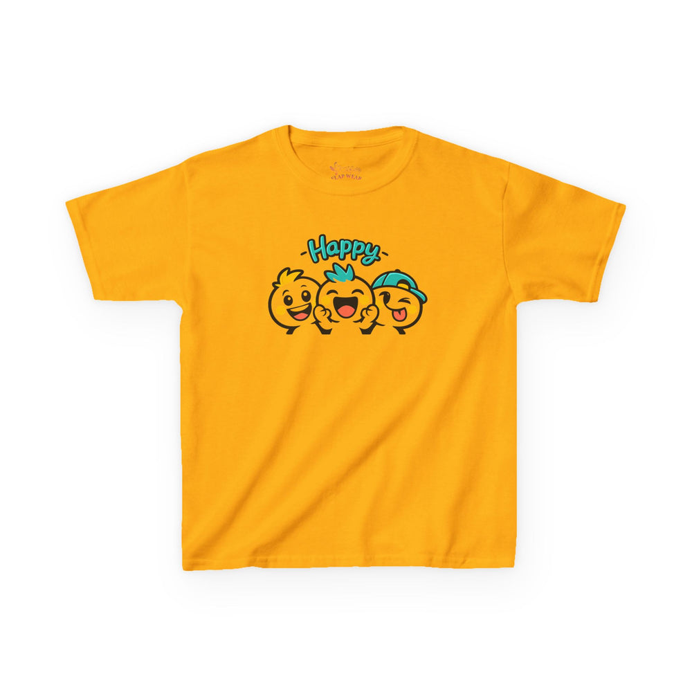 Gildan 5000B | "Happy Trio" Kids' Premium Cotton Graphic Tee | Little Smiles & Winks – Fun Cartoon Kids’ T-Shirt | Joyful Friends Unisex Kids' Summer Graphic Tee