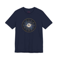 Bella+Canvas3001 | Zodiac Constellation Wheel T-Shirt | Astrology Circle, Cosmic Gold Accents