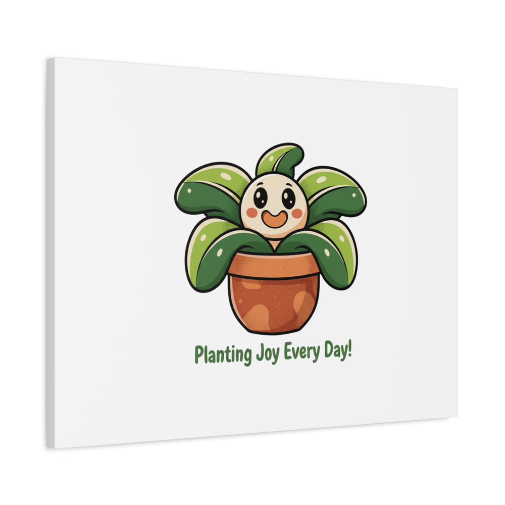 Planting Joy Every Day Canvas | Plant Parent Pun, Sage Cream Botanical Art
