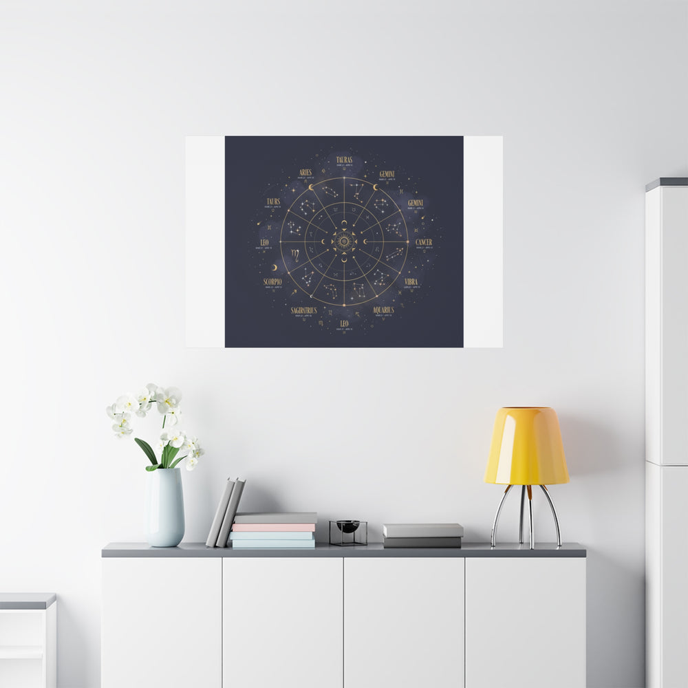 Gold Zodiac Wheel Canvas | Astrology Constellation Art, Cosmic Wall Print