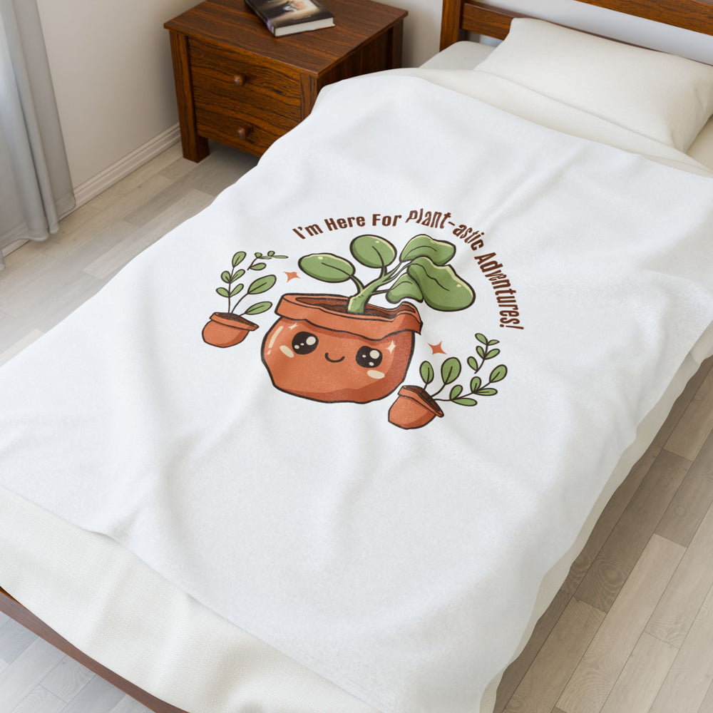 Plant-astic Adventure Plush Blanket | Plant Parent Humor, Sage Cream