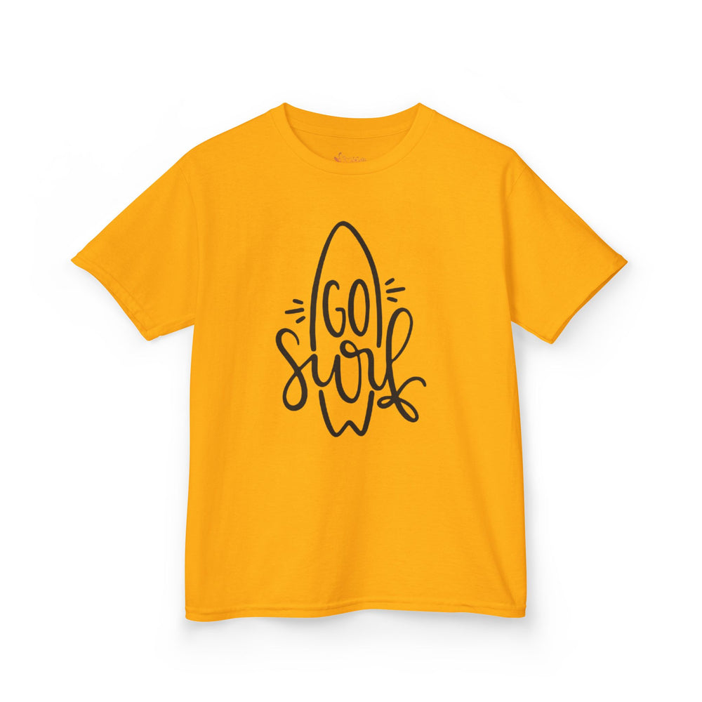 Gildan 5000B | Kids' "Go Surf" Tropical Vibes T-Shirt – Soft Cotton Summer Graphic Tee