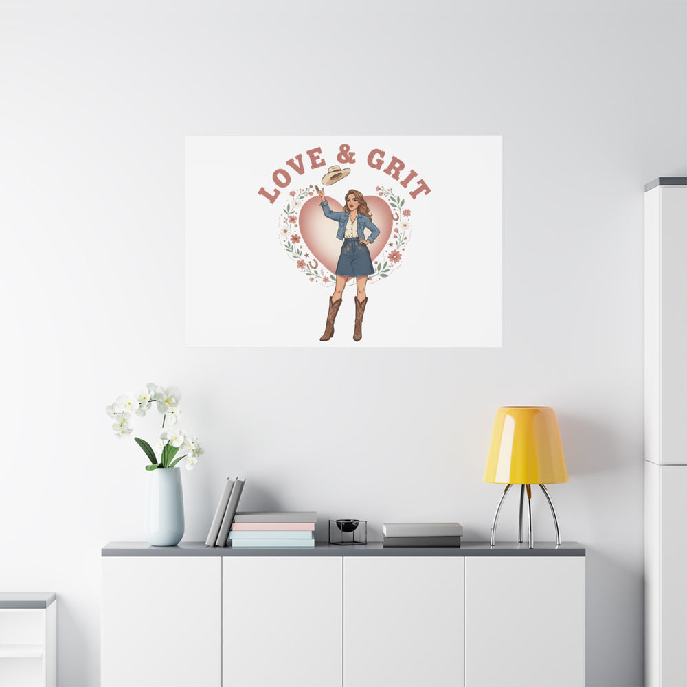 Love & Grit Canvas, Western Valentine Cowgirl Heart Poster | Cowboy Valentine