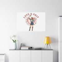 Love & Grit Canvas, Western Valentine Cowgirl Heart Poster | Cowboy Valentine