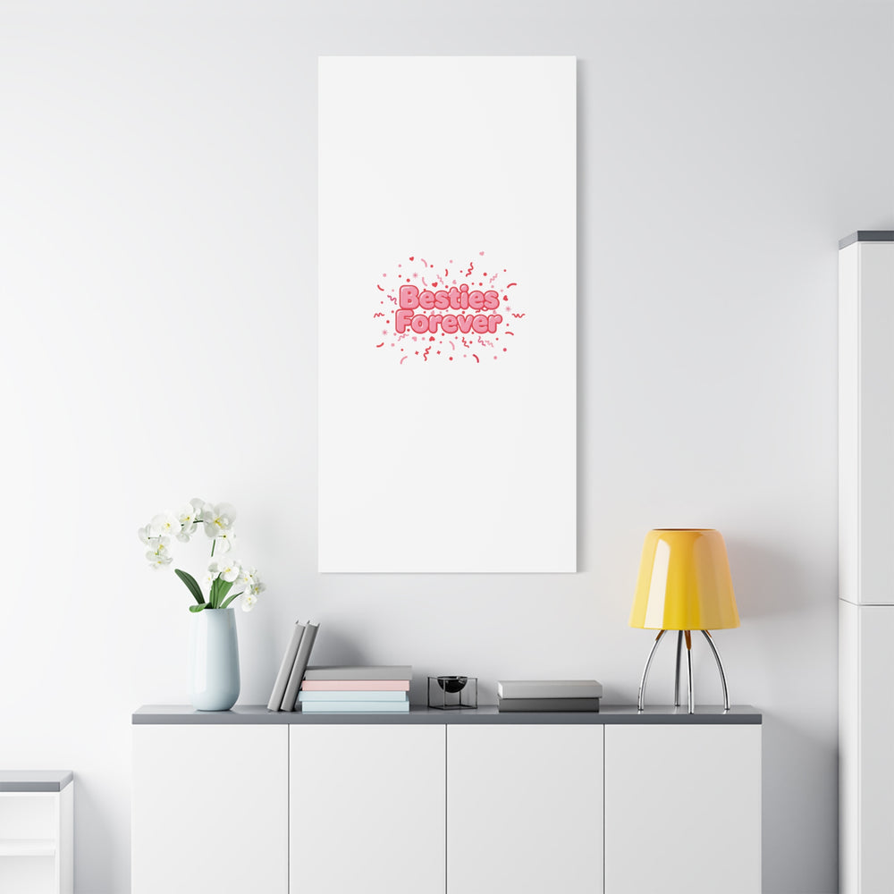 Besties Forever Canvas | Galentine’s Friendship Wall Art, Pink Confetti