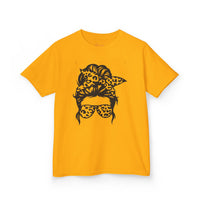 Gildan 5000B | Kids' Messy Bun Leopard Print T-Shirt | Trendy Cheetah Print Toddler & Youth Tee