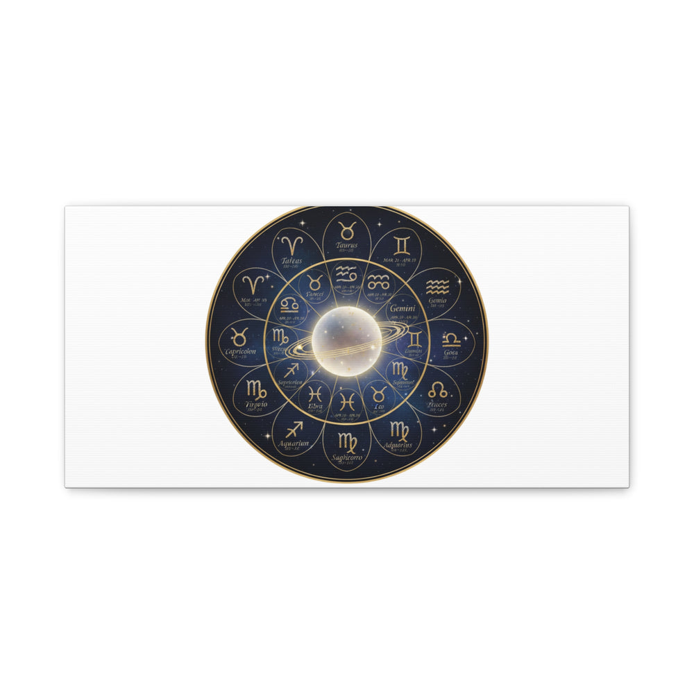 Zodiac Constellation Wheel Canvas, Astrology Art Print | Gold Foil Galaxy