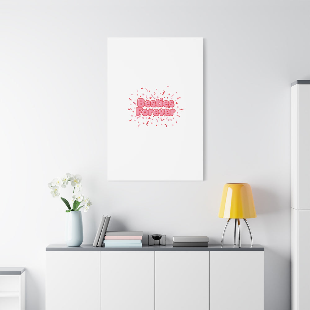 Besties Forever Canvas | Galentine’s Friendship Wall Art, Pink Confetti