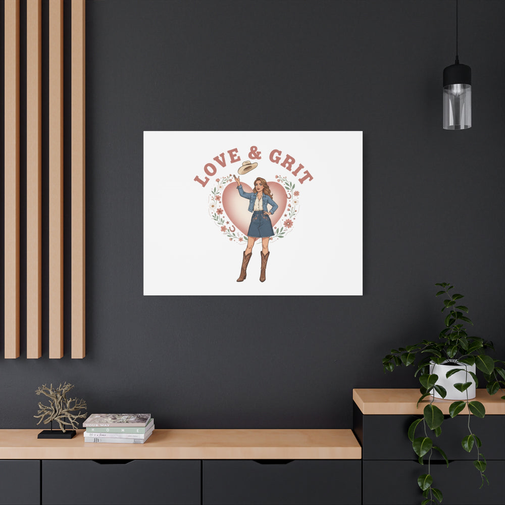 Love & Grit Canvas, Western Valentine Cowgirl Heart Poster | Cowboy Valentine