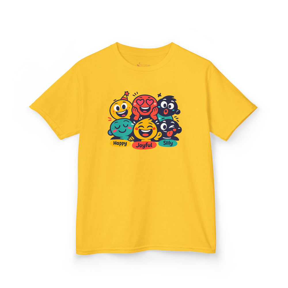 Gildan 5000B | Kids' "Happy & Joyful" Emoji Crewneck Tee – Fun Cartoon Character Graphic T-Shirt