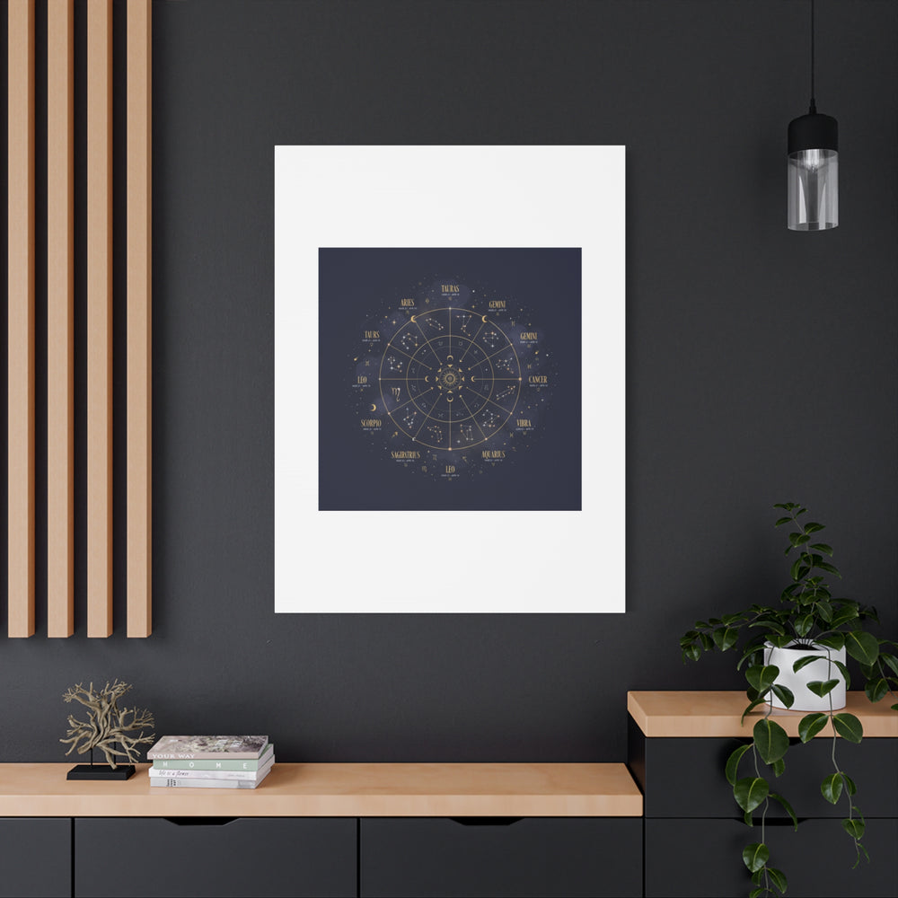 Gold Zodiac Wheel Canvas | Astrology Constellation Art, Cosmic Wall Print