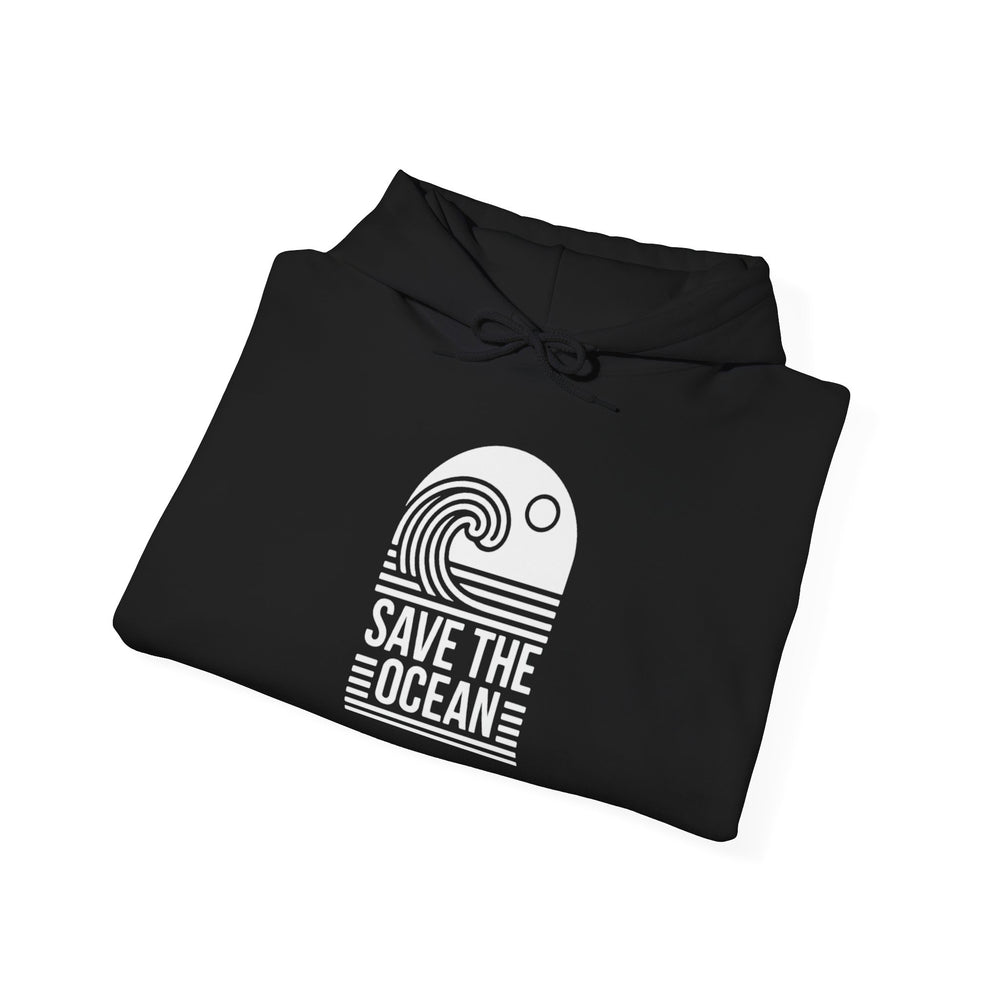 Gildan 18500 | Unisex "Save the Ocean" Wave Graphic Hoodie – Eco-Conscious Surf Style – Premium Fleece Tropical Pullover