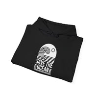 Gildan 18500 | Unisex "Save the Ocean" Wave Graphic Hoodie – Eco-Conscious Surf Style – Premium Fleece Tropical Pullover