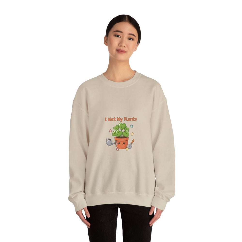 I Wet My Plants sweatshirt | Plant Parent Humor, sage cream botanical pun