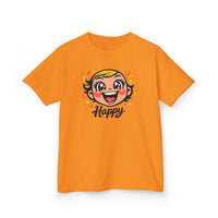 Gildan 5000B | "Happy" Tee: Kids' Retro Cartoon Happy Face T-Shirt – Soft & Vibrant | Toddler & Youth "Happy" Graphic Tee – Cute Character Design | Super Happy Kids’ Cotton T-Shirt – Comfortable...