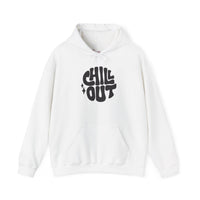 Gildan 18500 | Unisex "Chill Out" Retro Graphic Hoodie – Bold Puff Lettering Pullover – Premium Soft Fleece Streetwear