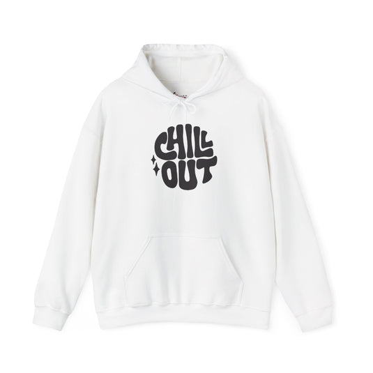 Gildan 18500 | Unisex "Chill Out" Retro Graphic Hoodie – Bold Puff Lettering Pullover – Premium Soft Fleece Streetwear