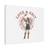 Love & Grit Canvas, Western Valentine Cowgirl Heart Poster | Cowboy Valentine