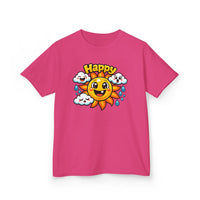 Gildan 5000B | Kids' Happy Sun & Smiling Clouds Graphic Tee – Vibrant Summer Mood T-Shirt