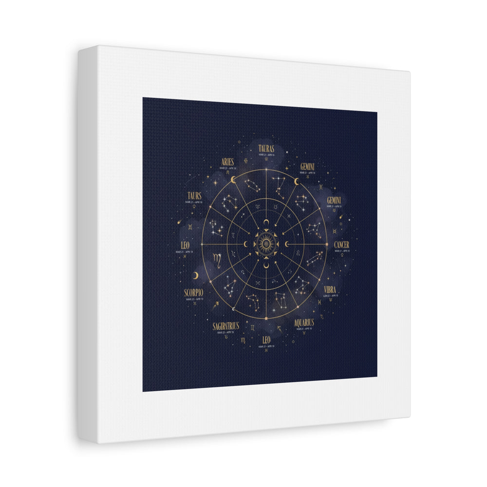 Gold Zodiac Wheel Canvas | Astrology Constellation Art, Cosmic Wall Print