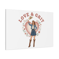 Love & Grit Canvas, Western Valentine Cowgirl Heart Poster | Cowboy Valentine
