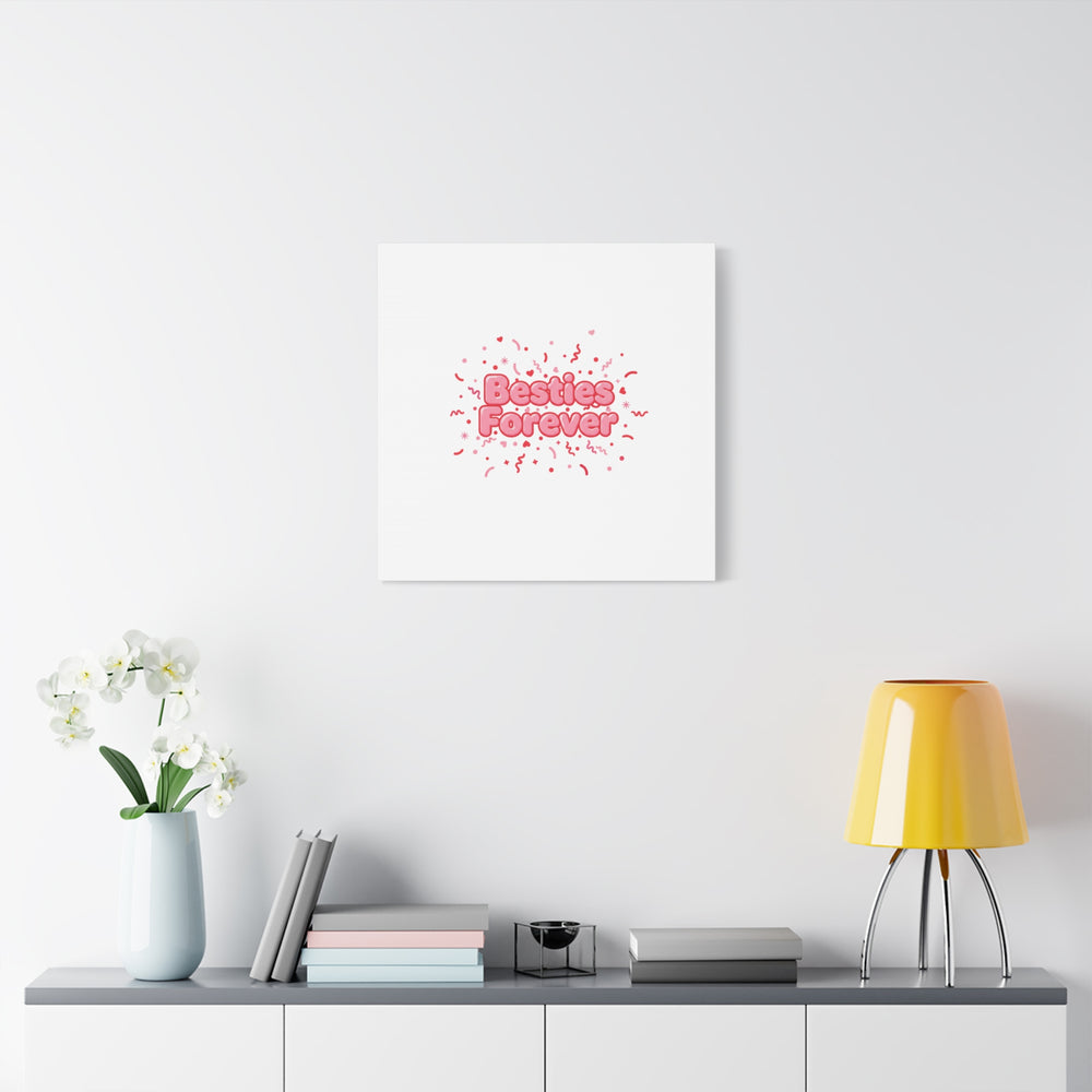 Besties Forever Canvas | Galentine’s Friendship Wall Art, Pink Confetti