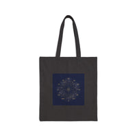 Celestial Constellation Wheel Tote | Zodiac Glyphs, Metallic Galaxy Canvas