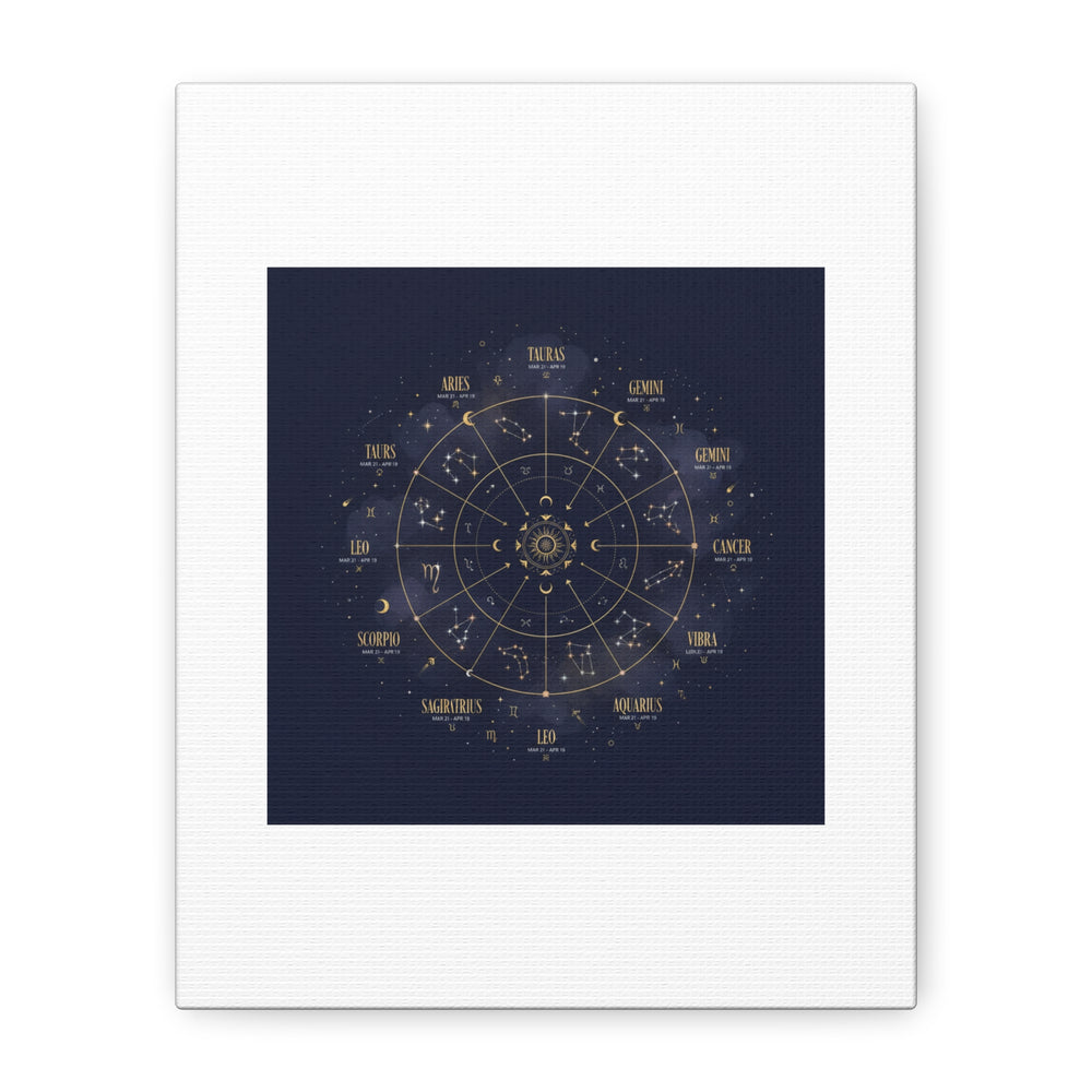 Gold Zodiac Wheel Canvas | Astrology Constellation Art, Cosmic Wall Print