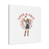 Love & Grit Canvas, Western Valentine Cowgirl Heart Poster | Cowboy Valentine