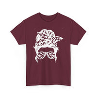 Gildan 5000 | Leopard Print Messy Bun T-Shirt - Sassy Mama Graphic Tee - Trendy Animal Print Sunglasses Shirt - Unisex Hawaiian Vacation Shirt